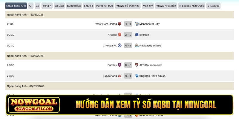 Hướng dẫn xem tỷ số KQBĐ tại NOWGOAL